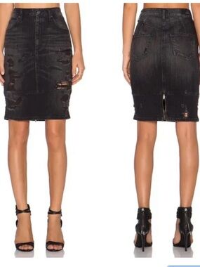 AGOLDE Amie Distressed Denim Skirt Black Wash Size 29